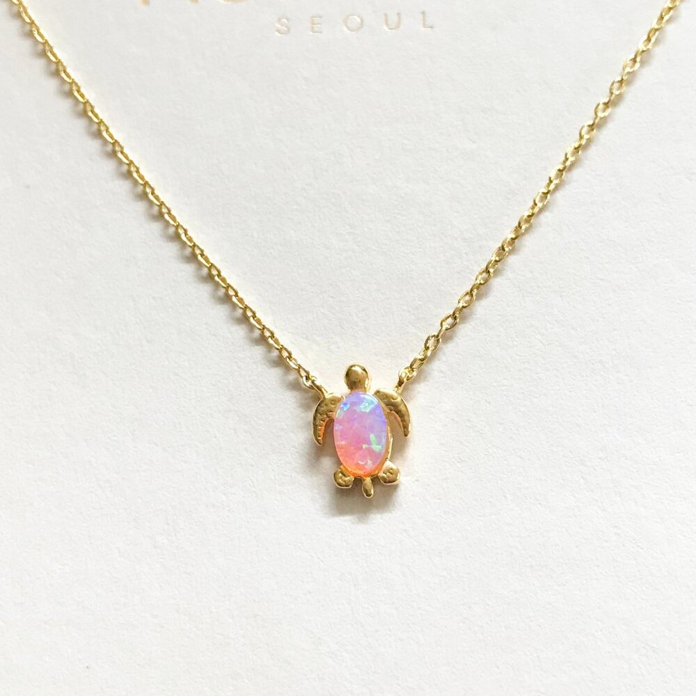 MUSTHAVE Gold Plated Pink Opal Sea Turtle Pendant Short Necklace